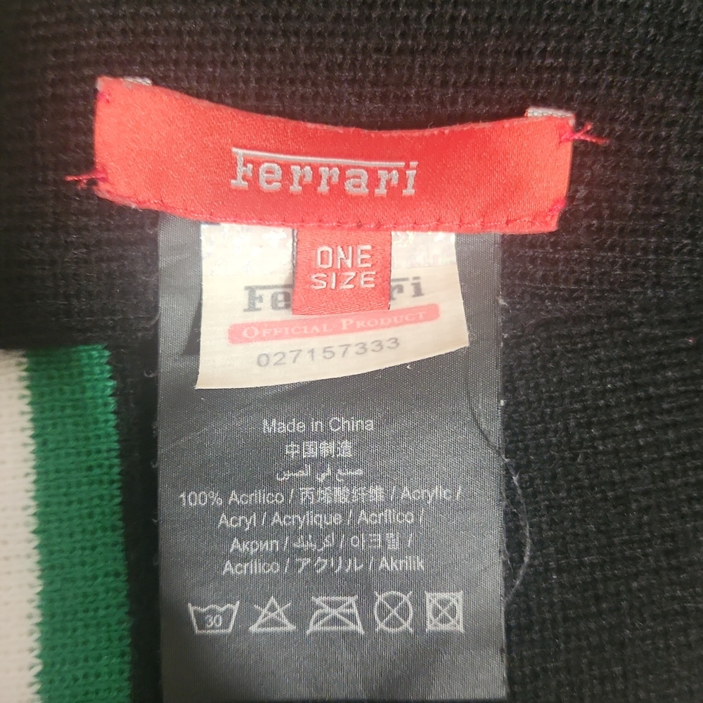 Scuderia Ferrari Scarf Mens 68"x 11" Black With Red Green White Stripe - Picture 4 of 6